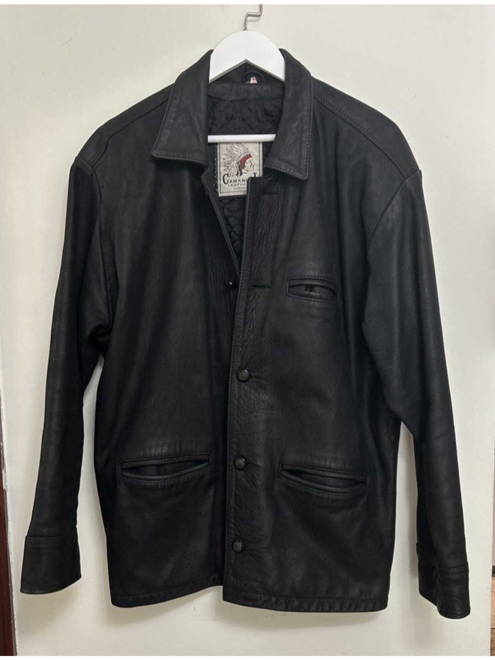 Vintage Camanchi Leather Jacket Coat Black Unisex Medium Made In UK